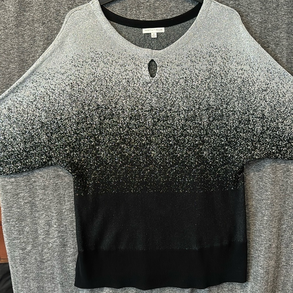 Notations Black Silver Glitter Holiday Batwing Fo… - image 4